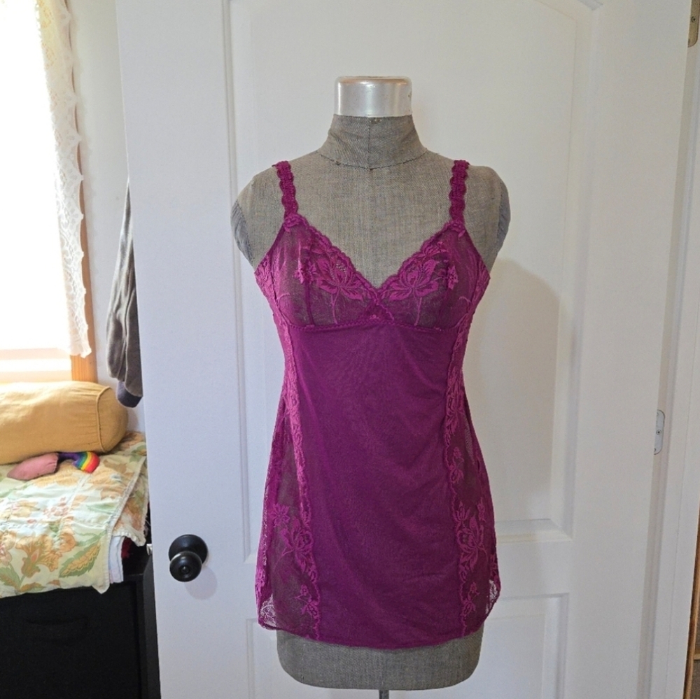 Victoria's Secret Purple Sheer Lace Chemise Slip Nightgown, SIZE S